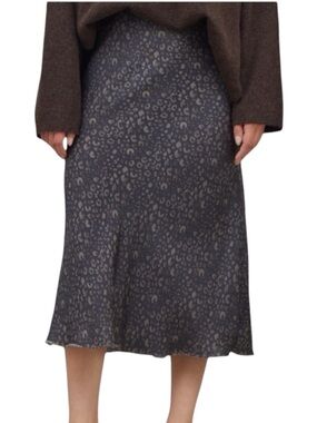 🆕 Grade & Gather - Charcoal - Leopard Print - Midi Skirt - Sz Small - NWT
